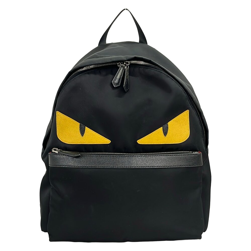 Fendi Bag Bugs Backpack 7VZ012-1CE Black Dark yellow Nylon Leather